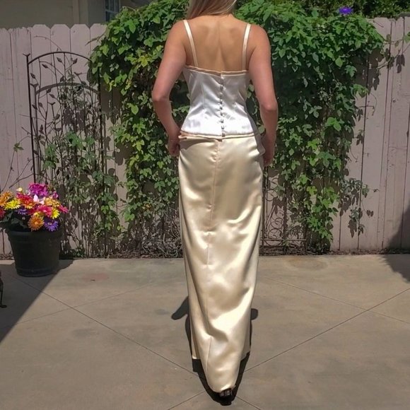 Vintage Watters and Watters Two-Piece White/Yellow 90s/Y2K Bridesmaid Dress Sz 2 - Picture 4 of 13